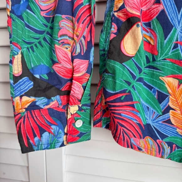 J McLaughlin Lois Blouse Shirt Mega Palm Pop Navy/Multicolor Tropical Small - Picture 7 of 7